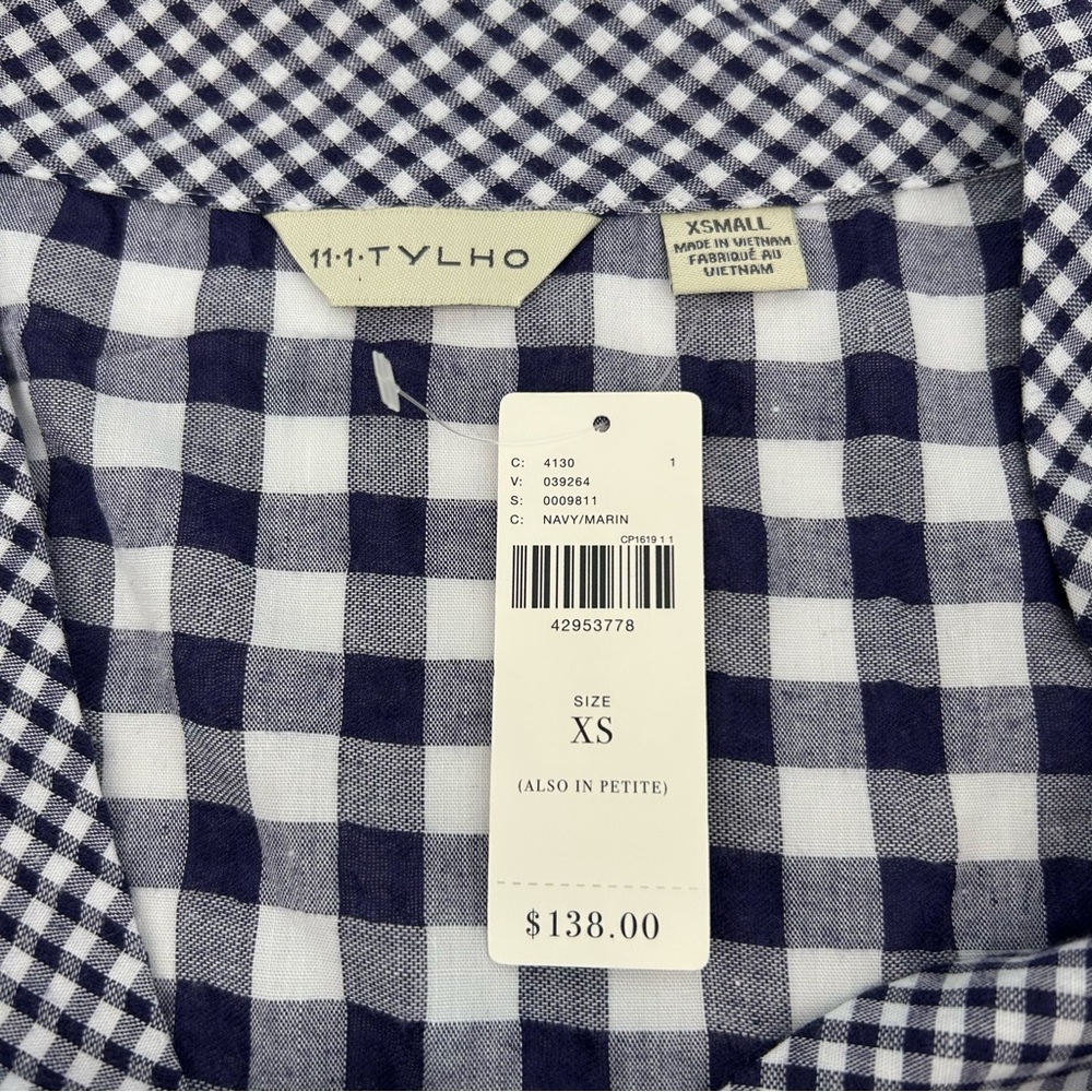 NWT Anthropologie 11-1-TYLHO Navy Blue Gingham Swing Mini Dress Size Extra Small - Picture 9 of 11